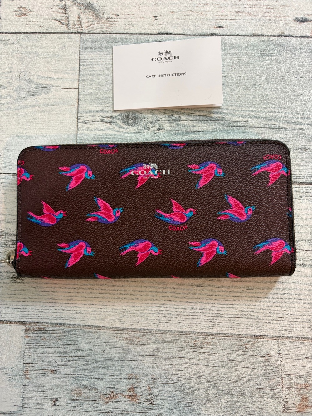 COACH Happy Bird Brown Zip Wallet Box Included NWOT